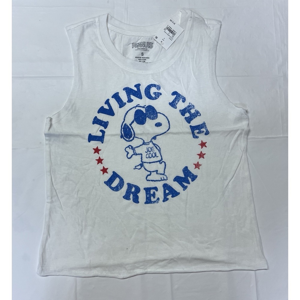 Peanuts "living The Dream" Patriotic White Tank Shirt Women's Size S New